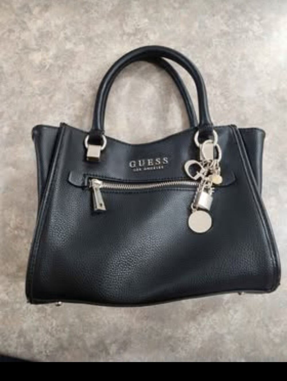 GUESS Black Pebbled Satchel with Charm Accents $80